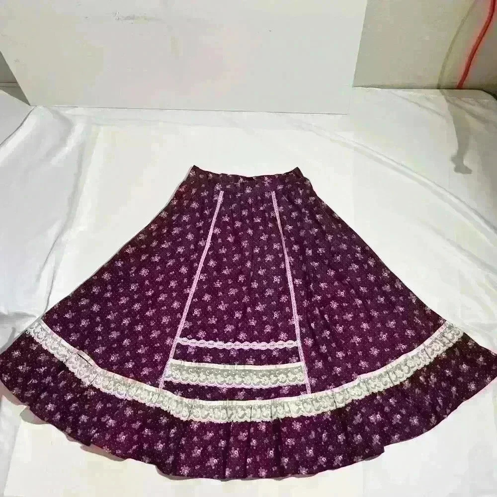 Vintage Gunne Sax 1970s Womens Floral Lace Prairie Calico Cottagecore Skirt 13 - Picture 7 of 16